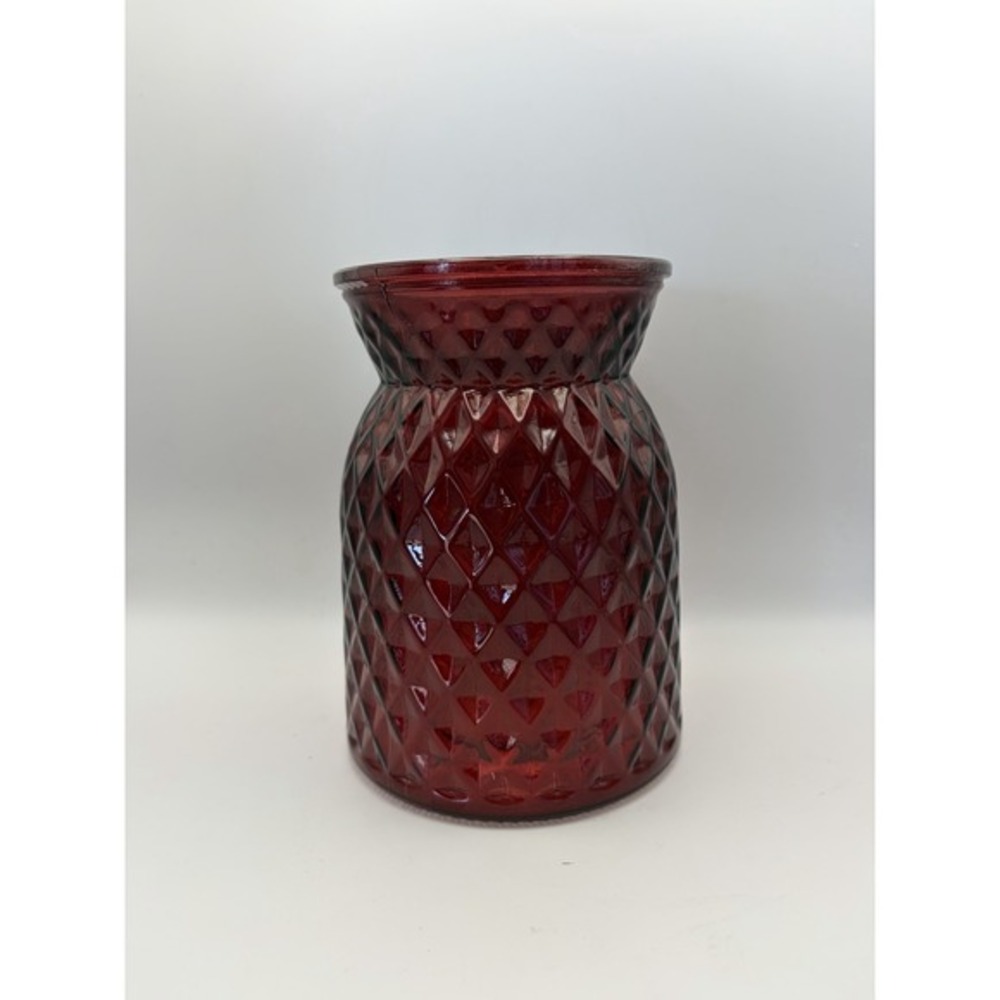 Anchor Hocking Ruby Red Glass Vase Dismond Pattern 6.5" Beautiful Table Decor‎